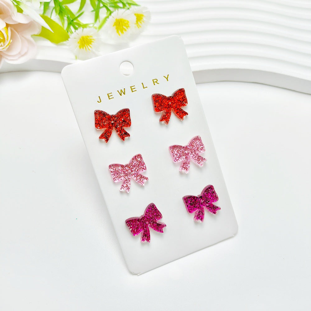 Wholesale Valentine's Day Heart Acrylic Plate Printed Bowknot Earring Set